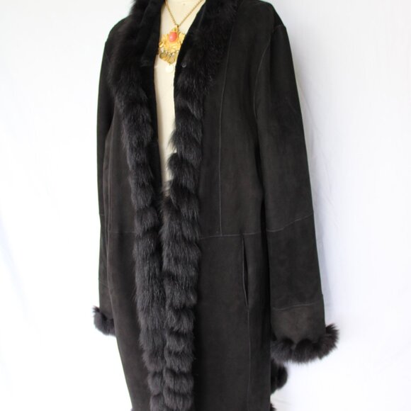 Stefania Sarle black Shearling fur lamb leather Toscana fur lamb Aspen coat XL - Picture 6 of 9